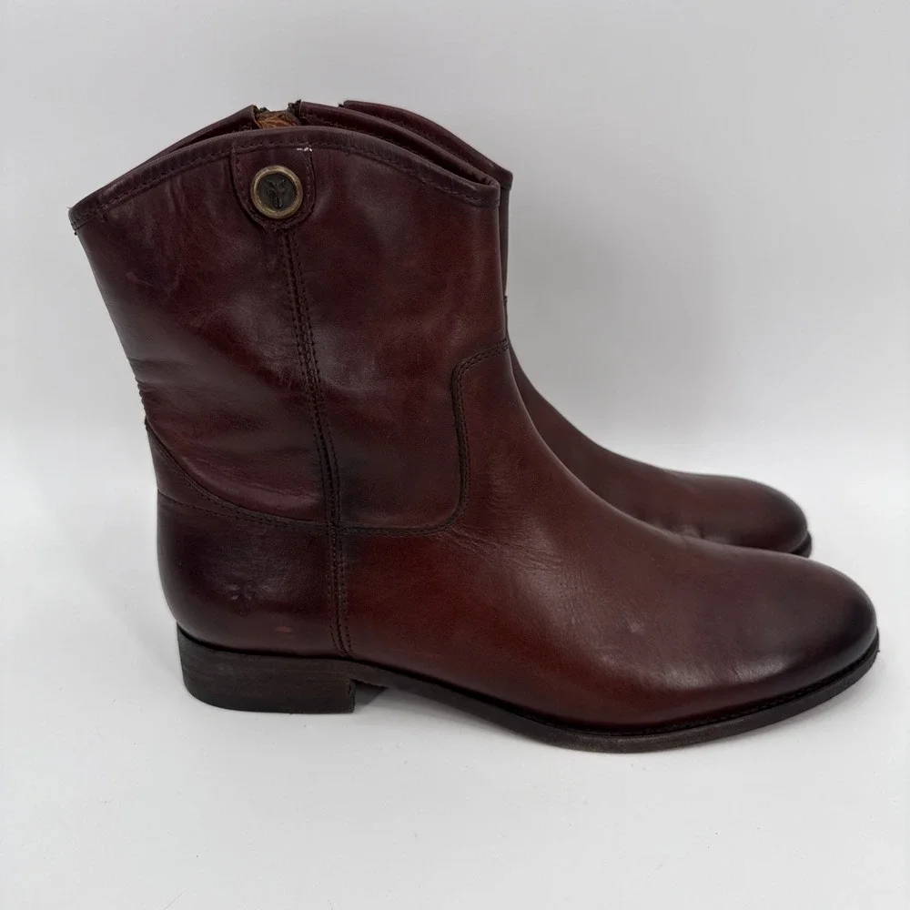 Frye Womens Cognac Melissa Button 2 Short Leather Ankle Boots Size 11B Western
